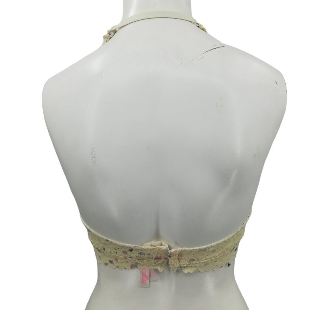 Victorias Secret PINK Lace Halter Floral Bralette Size S Lined Stretch Cream - Picture 7 of 11